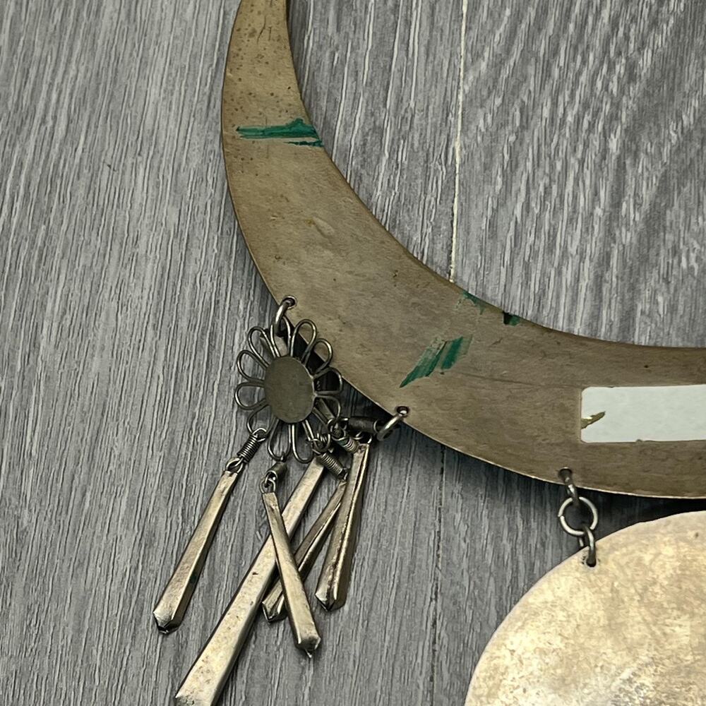 Tribal Boho Collar Statement Necklace Engraved Birds Medallion Dangles Bells - Picture 11 of 16